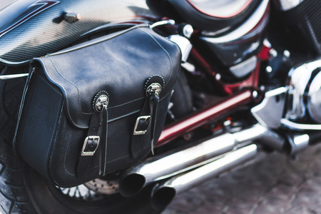 Vintage leather bag for motorcycleの写真素材