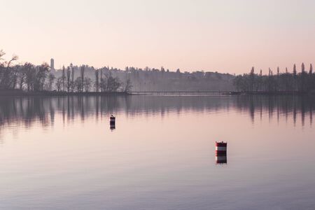 Sunrise at Bodensee lake in Germanyの写真素材
