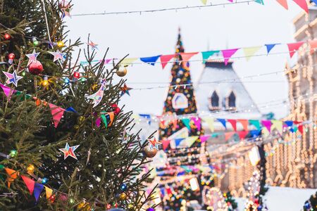 Christmas City Fair in Moscow, a lot of bright decorations, lights, New Year's atmosphereの写真素材