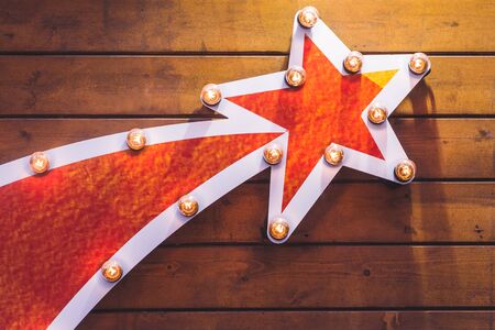 Comet stars illuminated light bulbs as a decoration for New Yearの写真素材