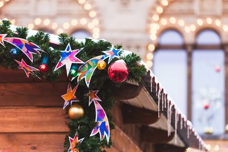 Christmas City Fair in Moscow, a lot of bright decorations, lights, New Year's atmosphereの写真素材