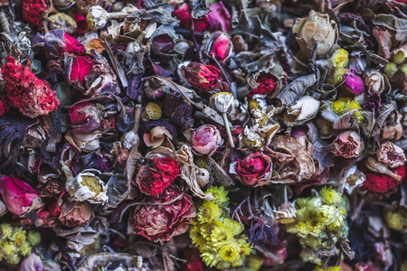 Mix tea with dried fruits and dried flowers.の写真素材