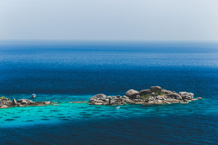 Aerial view of beautiful tropical coast with turquoise waterの写真素材