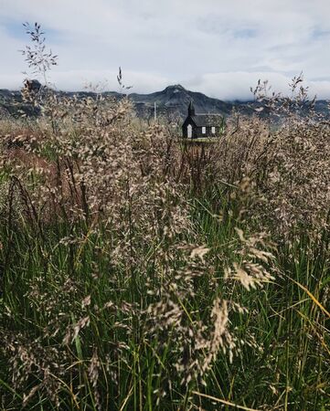 Iceland Black Church in Budirの写真素材