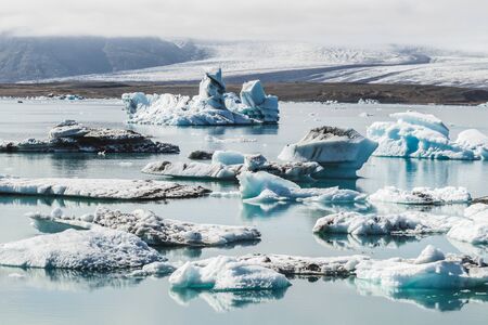 Glacier lagoon Jokulsarlon on Skaftafell glacier in Iceland. Melting glaciers, global warming.