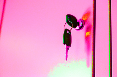 keys in the door of a private locker. abstractの写真素材