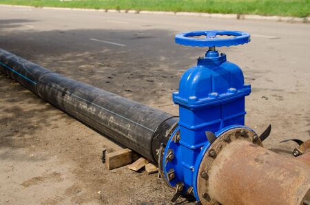 a water valve on a pipe that drains excess water. sewer cleaning.の写真素材