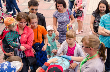 Komsomolsk-on-Amur, RUSSIA - AUGUST 27, 2018. Showing physical and chemical experiments for...