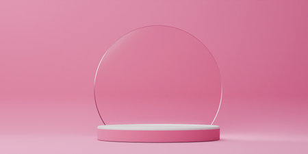 Radiant pink minimalism, a serene stage for showcasing beauty products, jewelry, or artistic displays, evoking feelings of calm and sophistication.の写真素材