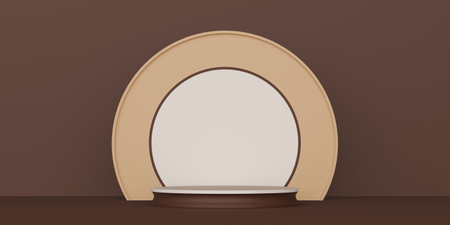 Warm, muted tones and a classic arch evoke feelings of tranquility and timelessness, ideal for minimalist design, product staging, or a soothing, elegant backdrop.の写真素材