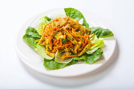 chicken salad with fresh vegetables and sesame in Asian style.の写真素材