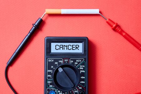 Slow death from smoking, stop smoke and fighting with cancer concept. Multimeter and cigarette.の写真素材
