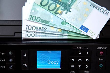 Banking and economic or financial crisis. Inflation and depreciation money concept. The printer and...