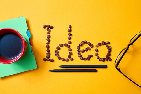 Bright idea and innovation or inspiration concept. Innovation and business solution. Inscription of...