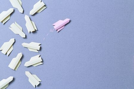 Business planning. Strategy. Challenge, improvment and progress concept. Red rocket leader found a strategy for successの写真素材