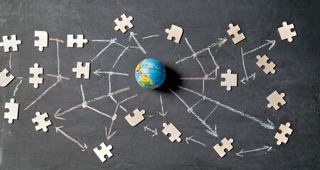 International networking, social media, global communication and sharing concept. Digital marketing...