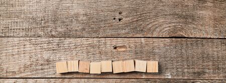 Wooden cubes mockup for creative inscription design, place for text. Empty blocks in line on wood...