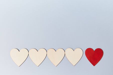 Social networks. Personal rating and popularity. Likes in social media. Blank hearts in line, one...