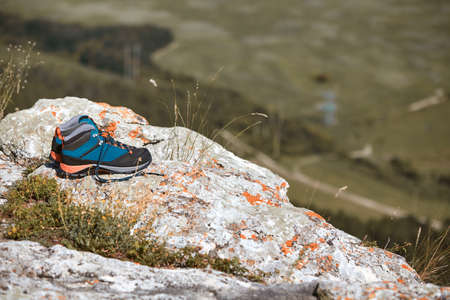 Vacation time. Adventure travel. Travelling around world. Time to travel. Sports shoes on top of...