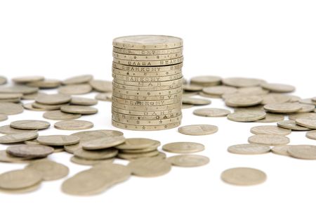 Coins on white backgroundの写真素材