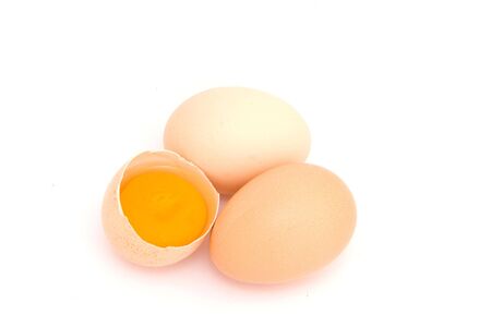 Fresh eggs on white backgroundの写真素材