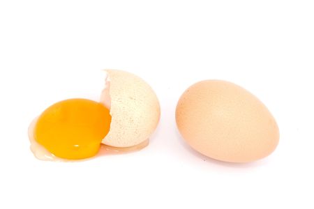 Fresh eggs on white backgroundの写真素材