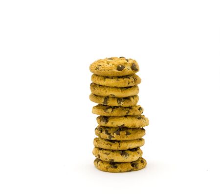 Chocolate chip cookies on a white surfaceの写真素材