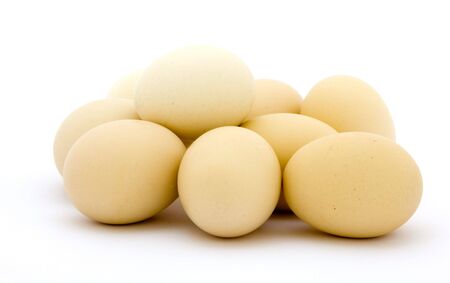 Fresh eggs on white backgroundの写真素材