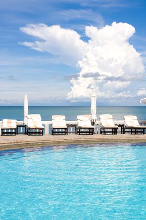 Swimming pool on a sunny day.Pattaya city in Thailand .の写真素材