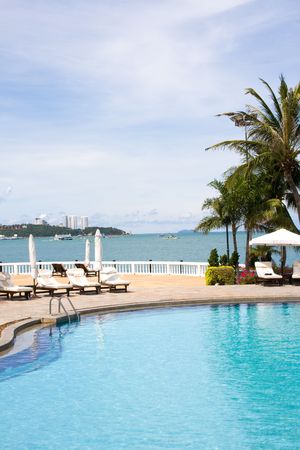 Swimming pool on a sunny day.Pattaya city in Thailand .の写真素材