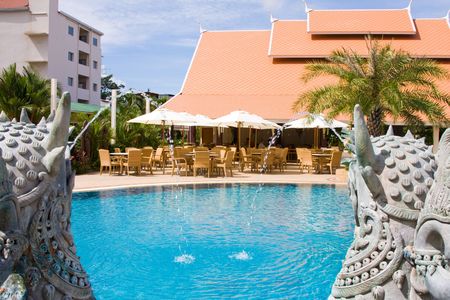 Swimming pool.Pattaya city in Thailand.の写真素材