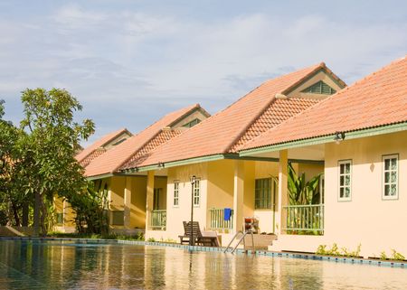 Swimming pool.Pattaya city in Thailand.の写真素材