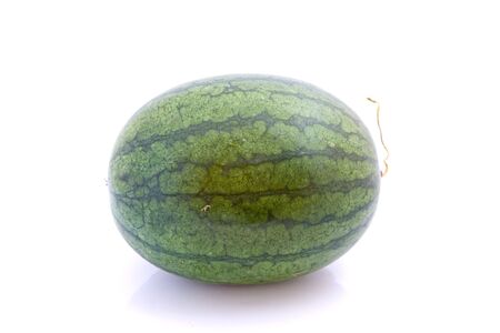 Ripe green watermelon isolated on white backgroundの写真素材