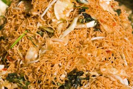 Spicy shrimp pad thai rice noodlesの写真素材