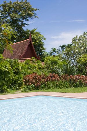 Swimming pool on a sunny day.Pattaya city in Thailand .の写真素材