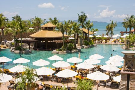 Swimming pool on a sunny day.Pattaya city in Thailand .の写真素材