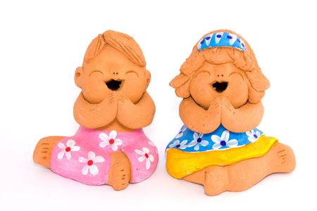 Boy and girl of clay figurineの写真素材