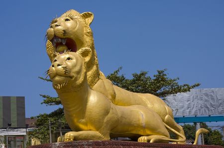 Statue of lion in the main square of the city Sihanoukville, Cambodia. の写真素材