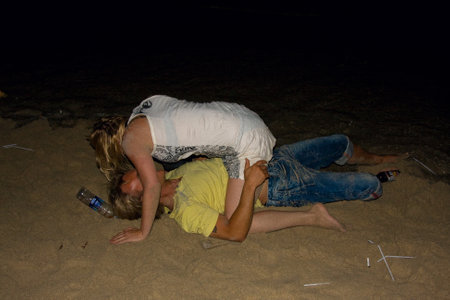 There are about 10,000 people every month at this Koh Phangan beach FULL moon party, on January 19, 2011 in Phangan , Thailand .のeditorial素材