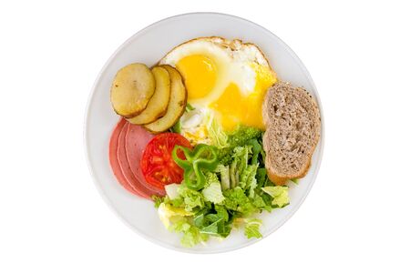 Breakfast in a plate isolated on white backgroundの写真素材