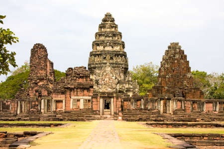 Phimai Castle, a historic and ancient castle in Thailandの写真素材