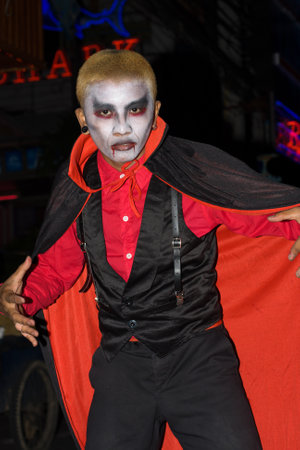 PATTAYA , THAILAND - OCTOBER 31 : Thai men celebrates Halloween on October 31 2011 in Pattaya,...