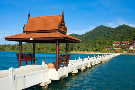 Pier in tropical paradise , Koh Chang island , Thailandのeditorial素材