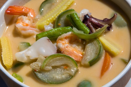 Thai soup made from coconut milk and seafoodの写真素材