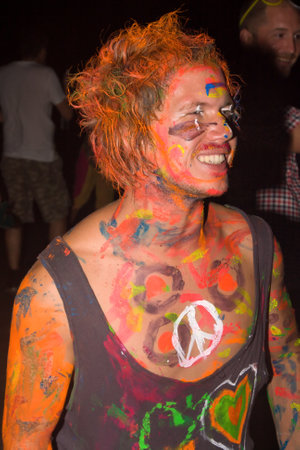 PHANGAN - DECEMBER 10 : There are about 10,000 people every month at this Phangan beach Full moon party, on December 10, 2011 in Koh Phangan , Thailand .のeditorial素材