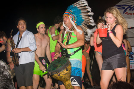 PHANGAN - DECEMBER 10 : There are about 10,000 people every month at this Phangan beach Full moon party, on December 10, 2011 in Koh Phangan , Thailand .のeditorial素材