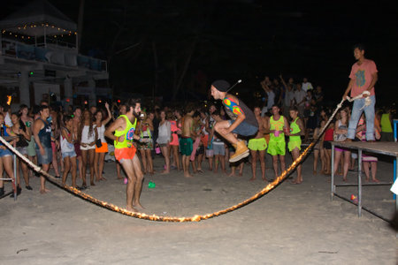 PHANGAN - DECEMBER 10 : There are about 10,000 people every month at this Phangan beach Full moon party, on December 10, 2011 in Koh Phangan , Thailand .のeditorial素材