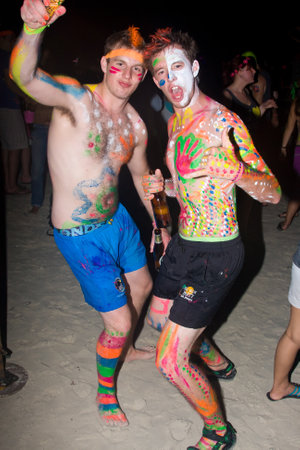 PHANGAN - DECEMBER 10 : There are about 10,000 people every month at this Phangan beach Full moon party, on December 10, 2011 in Koh Phangan , Thailand .のeditorial素材