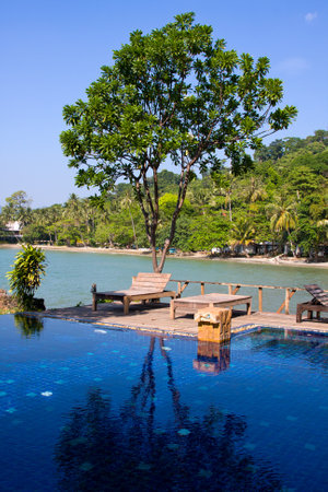 Swimming pool by the sea in island Koh Chang, Thailandのeditorial素材
