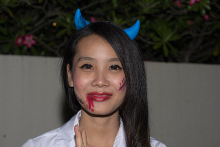 PATTAYA , THAILAND - OCTOBER 31 : Thai girl celebrates Halloween on October 31, 2011 in Pattaya, Thailand. Halloween has become popular in Thailand in recent years .のeditorial素材